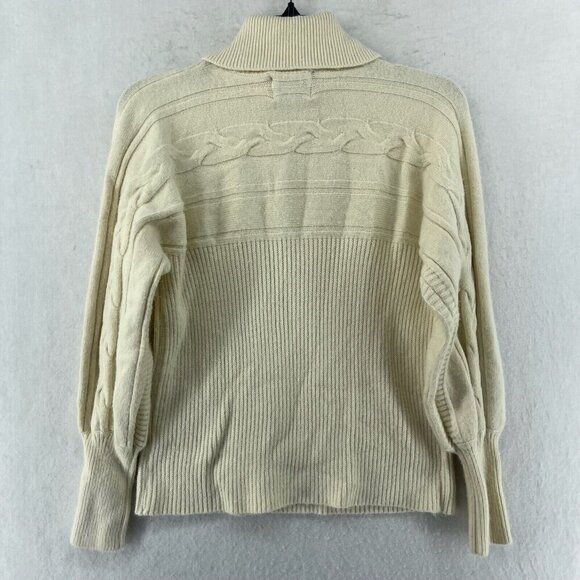 JOA Sweater Women's Sz Small Cream White Turtle Neck Cable Ribbed Knit Pullover - Picture 2 of 11